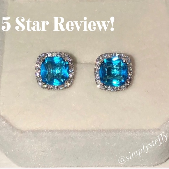 Jewelry - 💕 RESTOCKING! Blue Princess Cut Halo Earrings